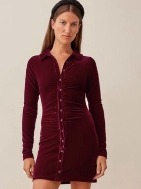 NWT Reformation Velvet Mini Dress - long sleeve red Isa button down dress
